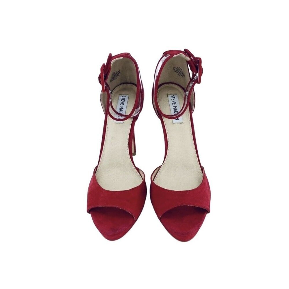Steve Madden Red Shoes Suede Leather Platform Pump Ankle Strap Sz 9 New - Picture 8 of 12